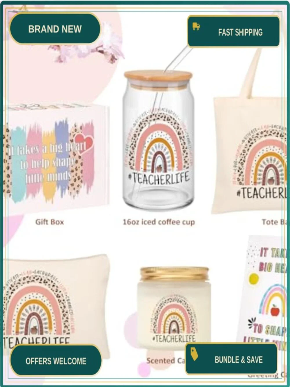 Teacher Gift Box Set with Coffee Cup, Tote Bag, Makeup Bag & Candle